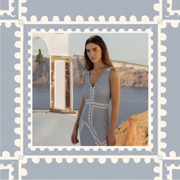 NWT Mon Renn Serape Midi Dress XS / 6 Blue Postcards - Picture 3 of 16